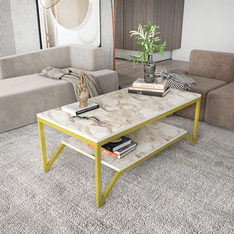 Flora Coffee Table with Storage, White, Gold