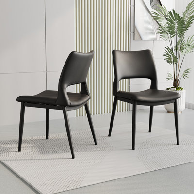 Ensemble de 2 chaises de salle à manger modernes et minimalistes en cuir d'unité centrale, dossier confortable, pieds en métal, convenant aux restaurants, cuisines et bureaux