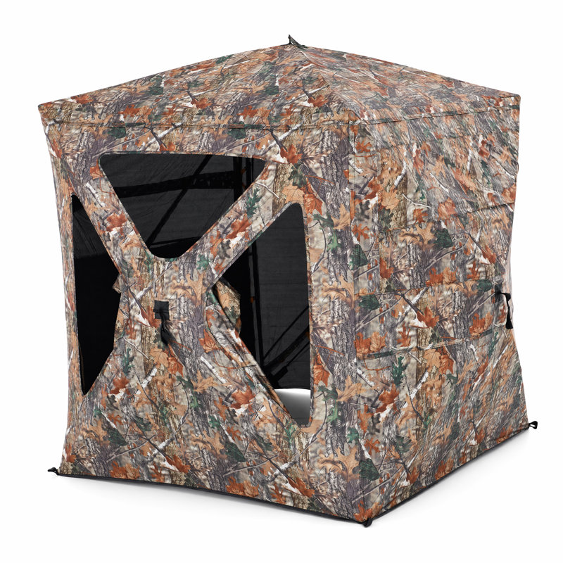 2–3 Person Pop-Up Hunting Blind with 360° See-Through Panels, Portable Camo Deer Hunting Tent, Side Zipper Door, 2-3 Person