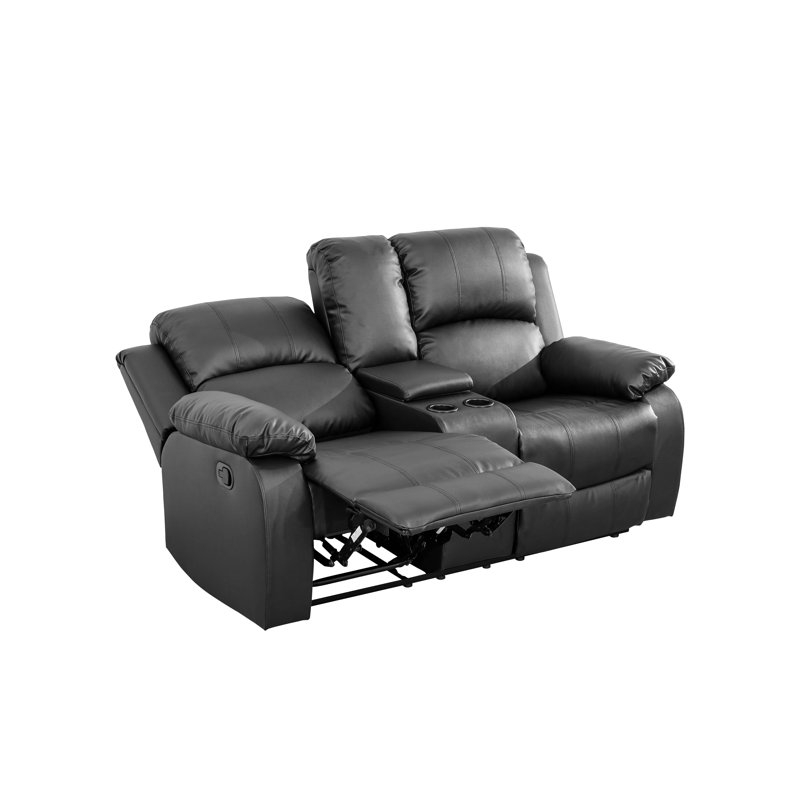 Faux Leather Recliner Loveseat With Cup Holder