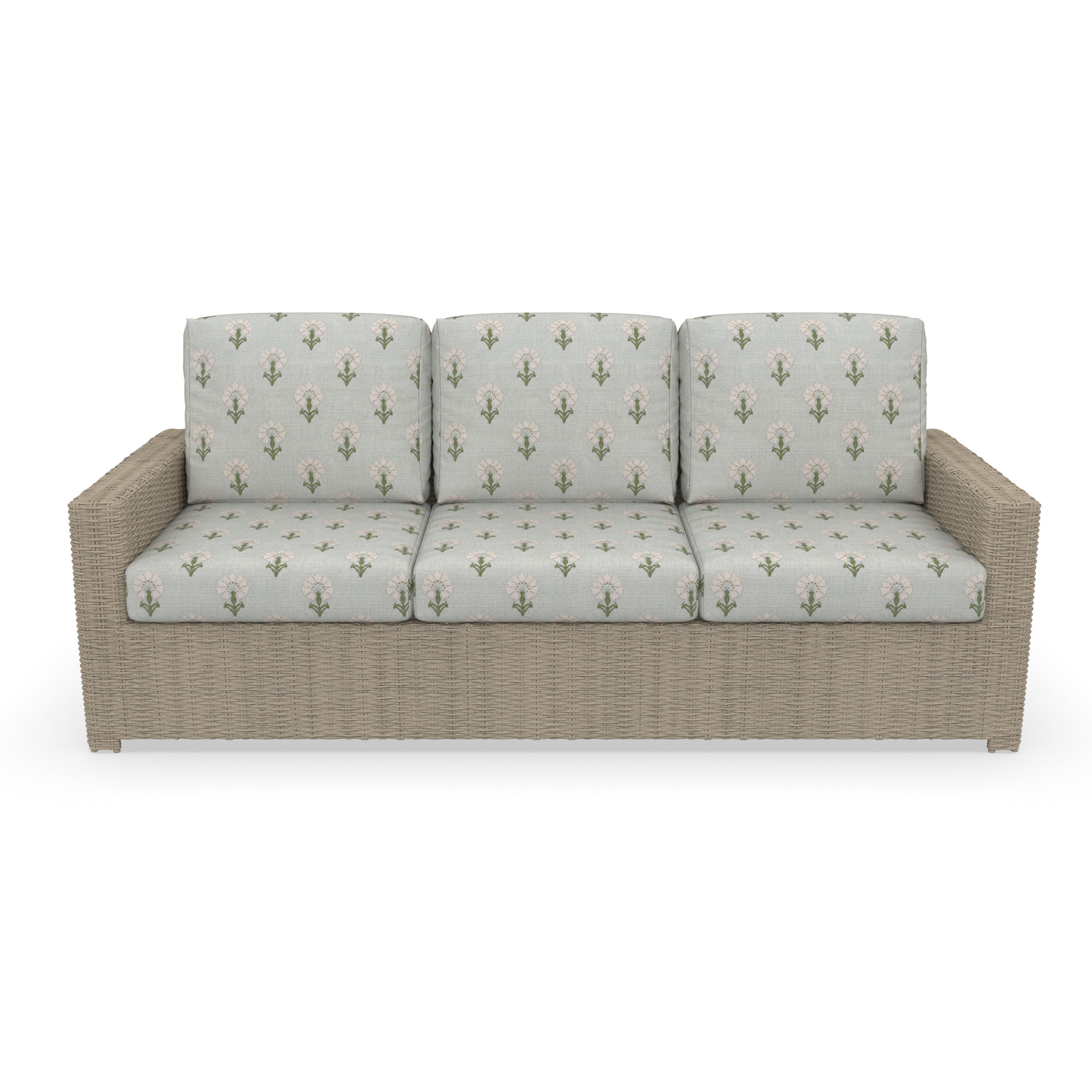 Henri 3 Seat Sofa With Sunbrella Cushions, Mira Celeste