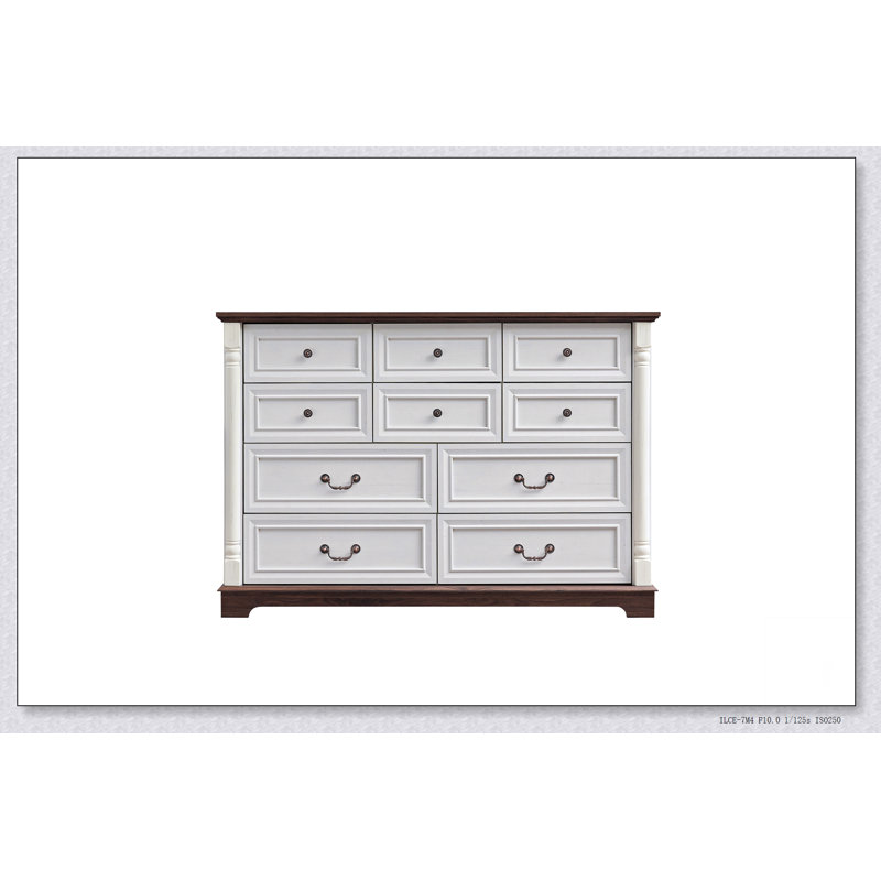 Commode 10 tiroirs pour chambre à coucher avec base en bois et bordure en bois, commode rustique en bois rustique, commode de rangement pour chambre à coucher, salon