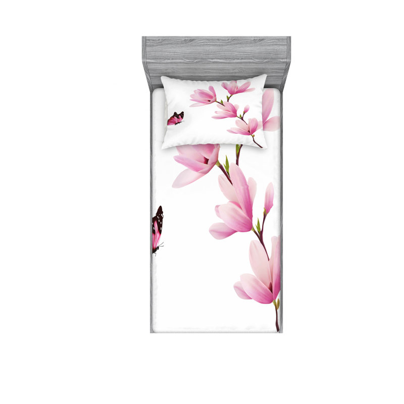 Microfiber Floral Sheet Set, Twin Sheet Set with Fitted Sheet