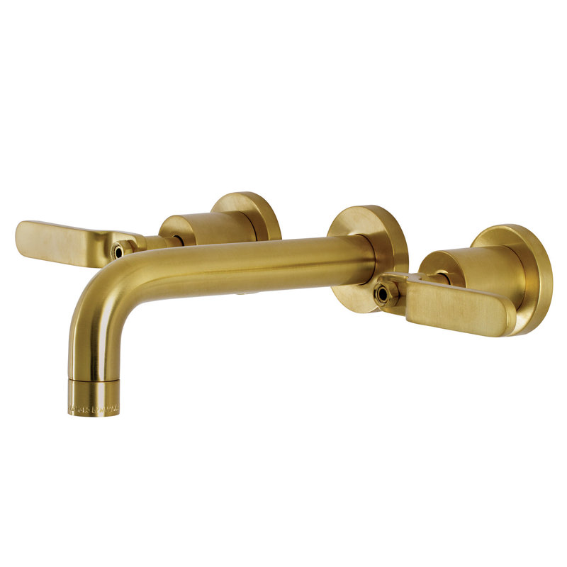 Kingston Brass Whitaker Two-Handle 3-Hole Wall Mount Bathroom Faucet, Brushed Brass