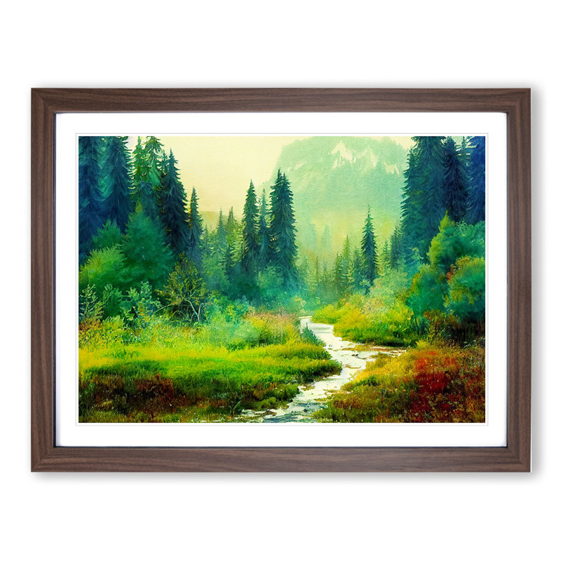 Summer Forest Watercolour Vol.2 - Single Picture Frame Painting, 46cm H x 64cm W x 2cm D, Walnut Framed
