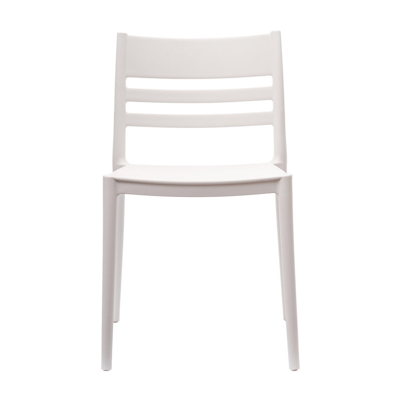 Chaise de patio commerciale en résine toutes saisons avec dossier à lattes, Blanc