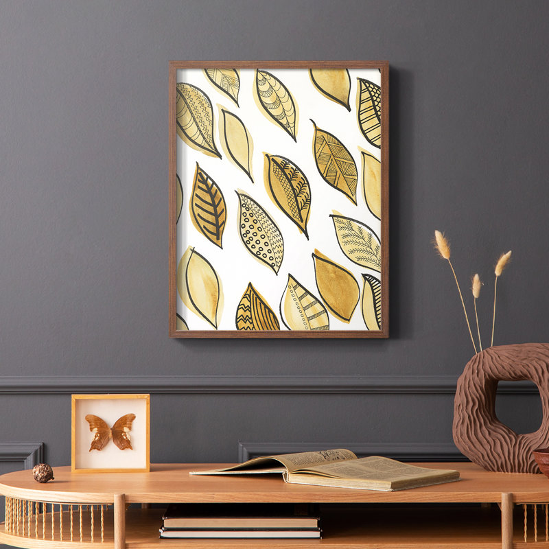 Reproduction encadrée de motifs de feuilles à motif II - bois massif, Brun, H 10 po x l 8 po