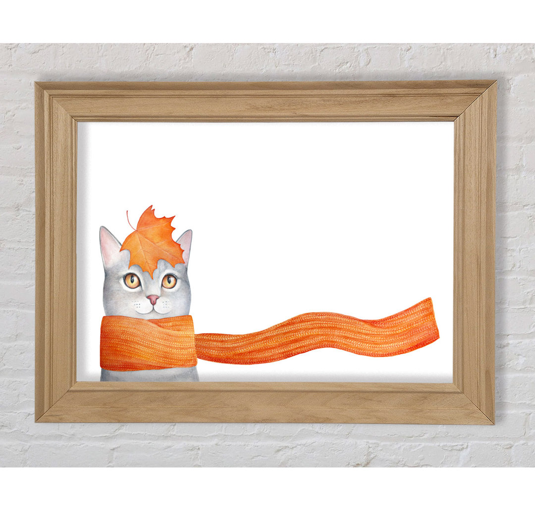 Katze mit orangefarbenem Schal - Bilderrahmen Kunstdrucke