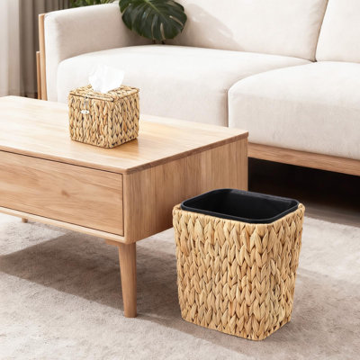 Panier à déchets en osier et couvercle de boîte à mouchoirs carrés tissés à la main, jacinthe d'eau, poubelle Boho (cube 2,1 gal 5,9)
