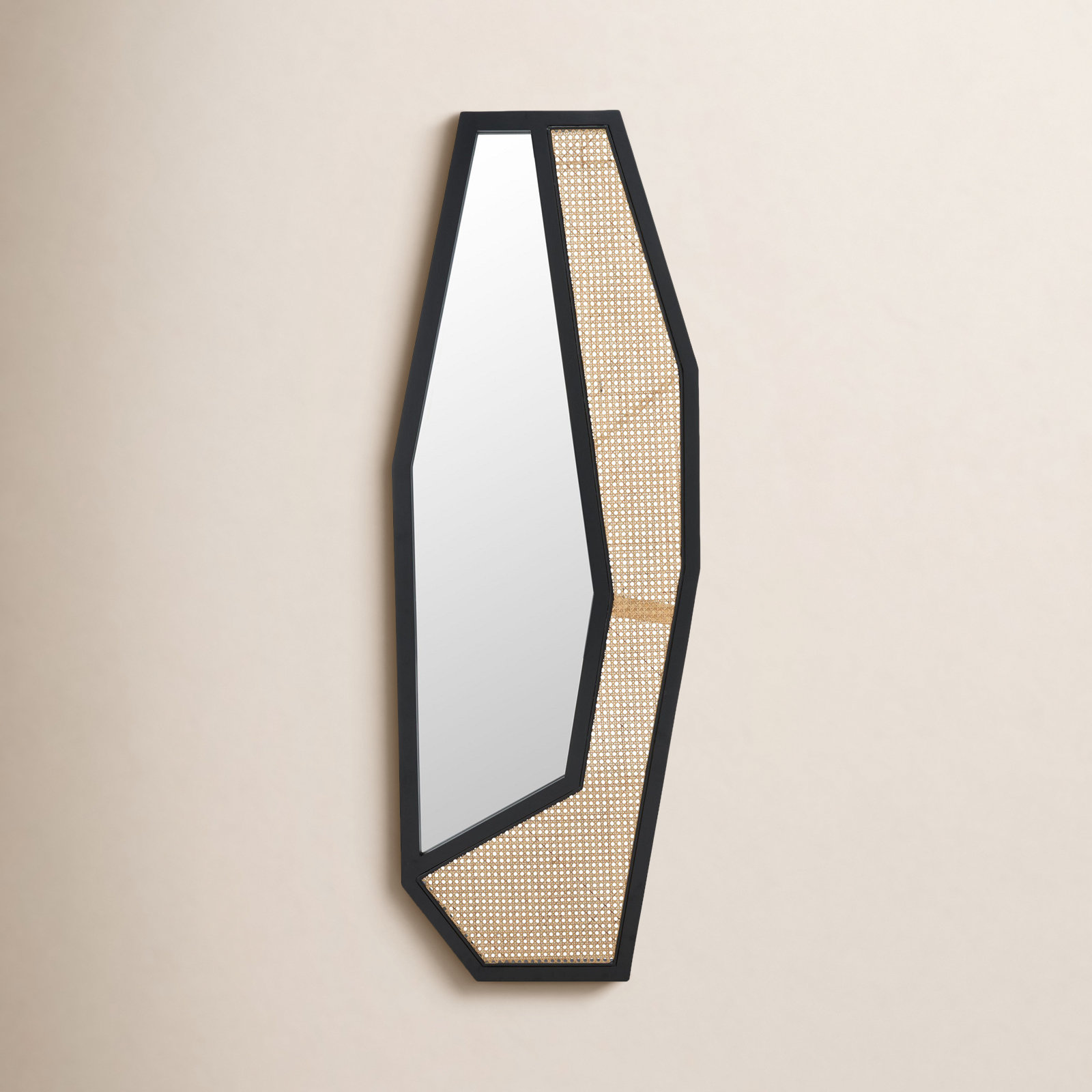 Harvy Solid And Engineered Wood Asymmetrical Wall Mirror, Black