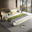 Très grande base de lit Cloud avec tête de lit mobile surdimensionnée et rembourrée, lit tapissier en chenille avec coin rond, support double en lattes de bois massif et métal, pas de sommier nécessaire, beige / blanc-1619551010