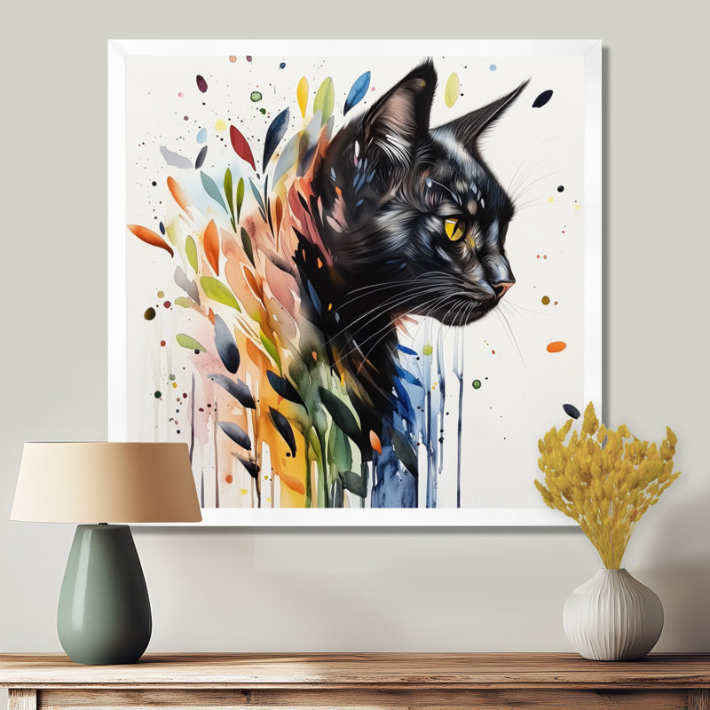 Portrait de chat botanique moderne, H 16 po x l 16 po, Reproduction encadrée, White