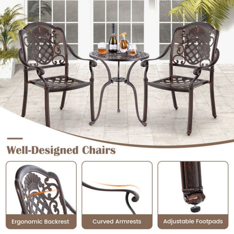 Red Copper Cast Aluminum Outdoor Dining Chairs, Set of 2