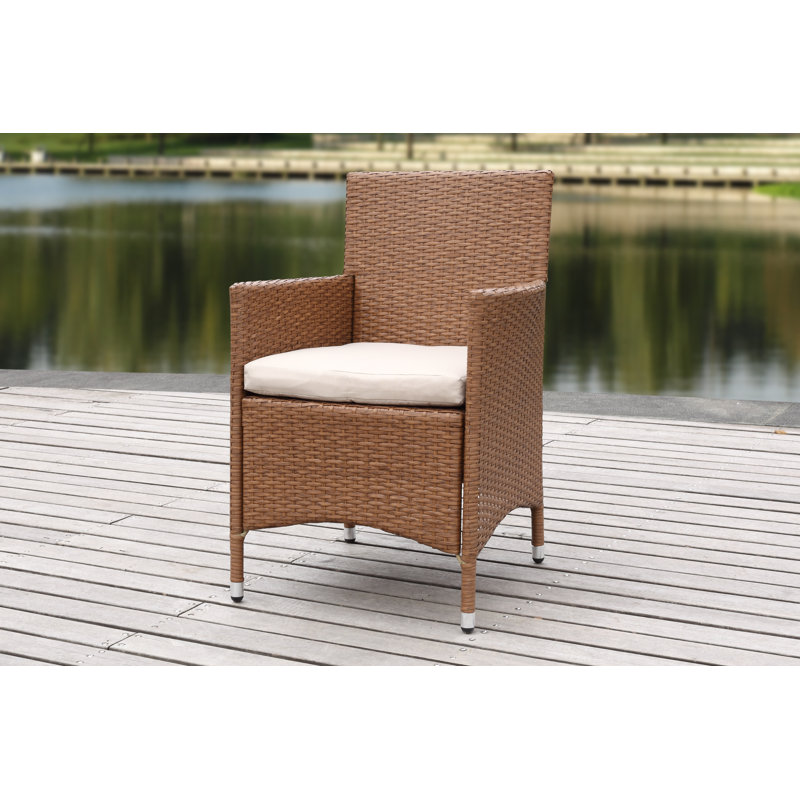 Chaise de patio avec coussin Astrid, Amande grillée / Gris
