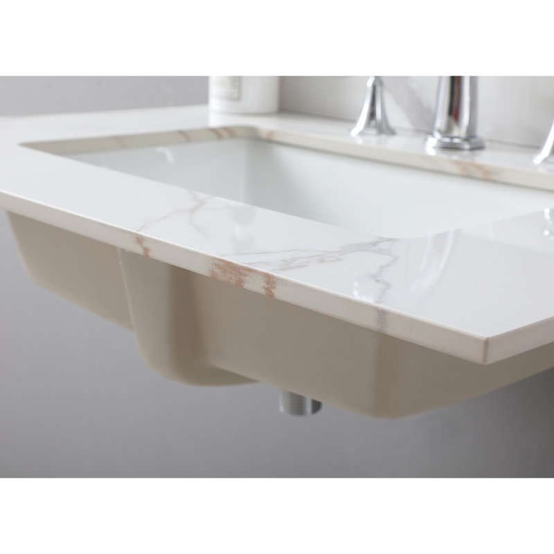 Dessus de meuble-lavabo de 31 po en or, pierre frittée, évier et dosseret en céramique, plateau élégant en or 31 po avec magnifique lavabo, design magnifique