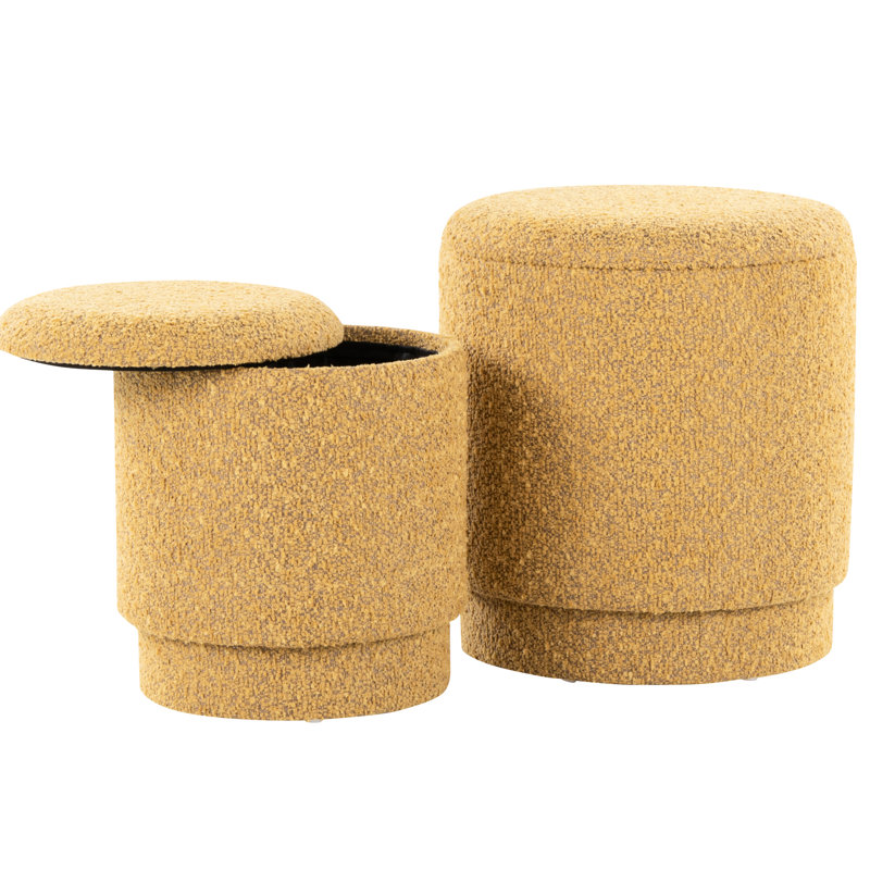 Tissu de couleur jaune avec un style contemporain, couvercles amovibles pour l'espace de rangement, rembourrage en mousse, deux repose-pieds, aucun assemblage requis, capacité de 250 lb, utilisation à l'intérieur, profondeur de 14,31 po