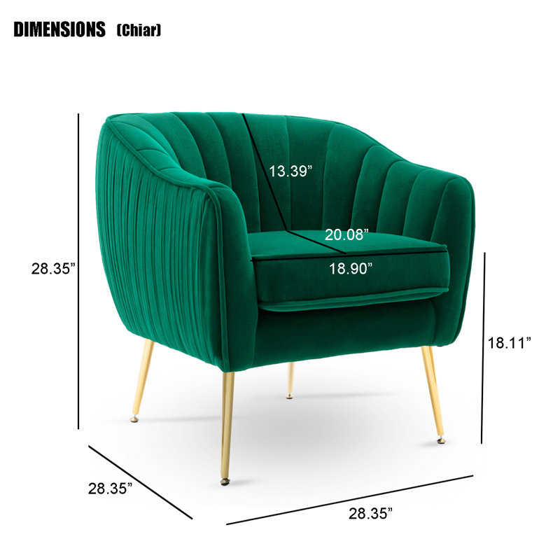 Velvet Accent Chair With Gold Finished Legs, Green Velvet