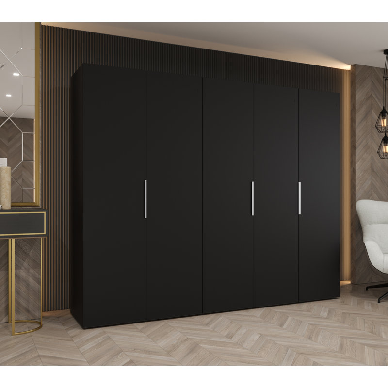 Manufactured Wood Wardrobe, black matt + handles: cashmere