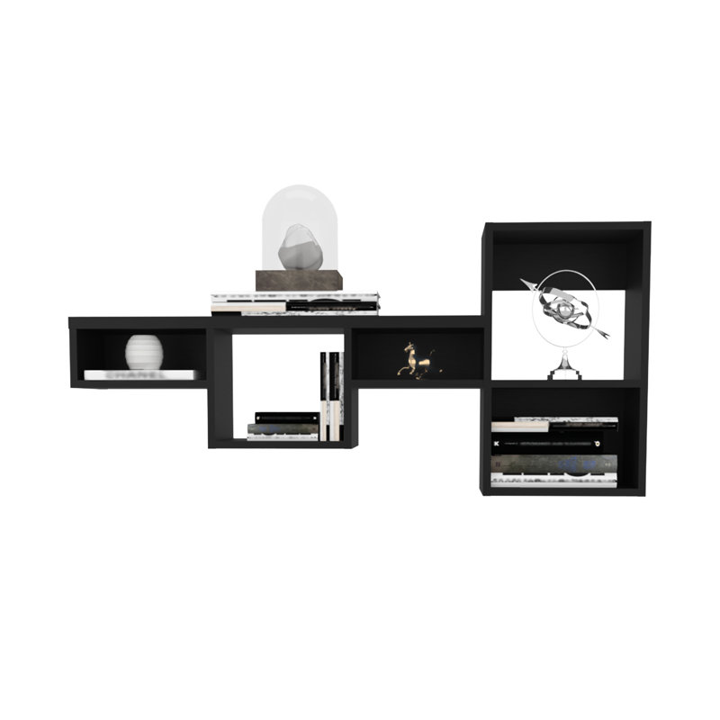 47" Wide 7 Wall Cube Shelf, Black - Strong And Functional Shelf For Home Office, Kitchen, Bedroom Efficient Living Room, Bedroom, Office