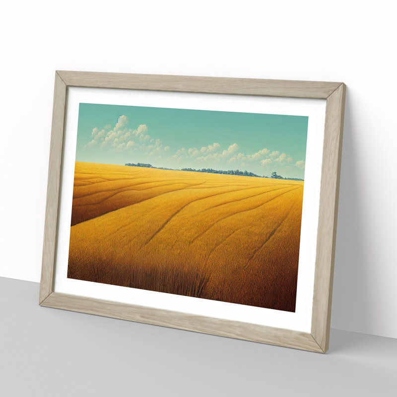 Charming Wheat Field - Single Picture Frame Painting, 34cm H x 46cm W x 2cm D, Oak
