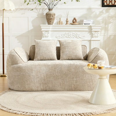 66.14" Black Chenille Curved 2-Seater Sofa, Armrests & Pillows, No Assembly, for Small Spaces