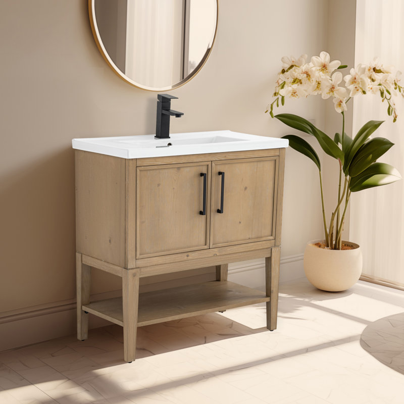 Meuble-lavabo simple 30 po avec plateau en céramique Cheriton, Essence de sapin