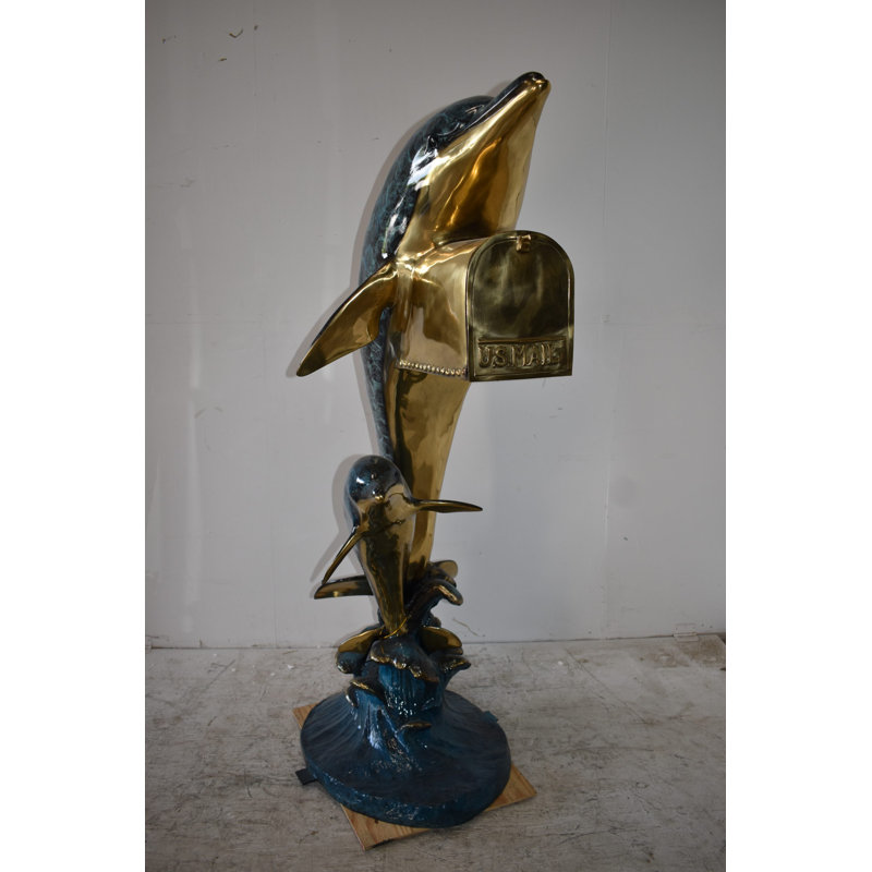 Two Dolphins Mailbox Made Of Bronze Statue Size: 48" X 31" X 68"H