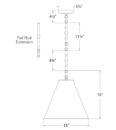 Thomas O'Brien Goodman Small Hanging Light, Antique Brass, Bronze/Antique Brass, 40.5" H x 15" W x 15" D