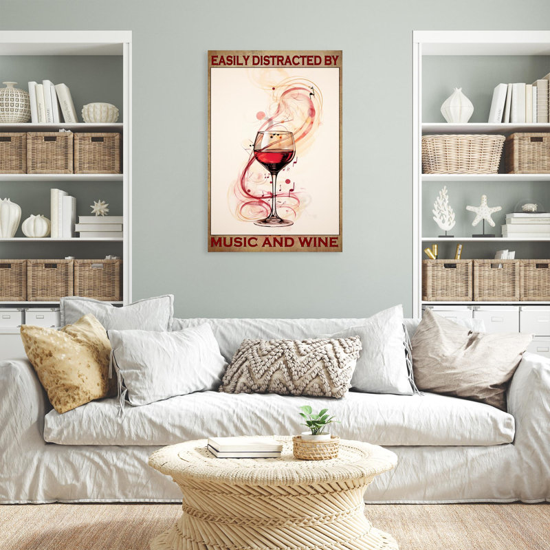 Musique et vin sur toile, H 14 po x l 11 po x P 1,25 po