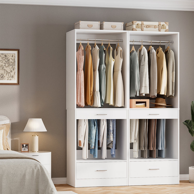 23.6“ Closet System Organizer With Hanging Area, Pants Rack & Drawer, White
