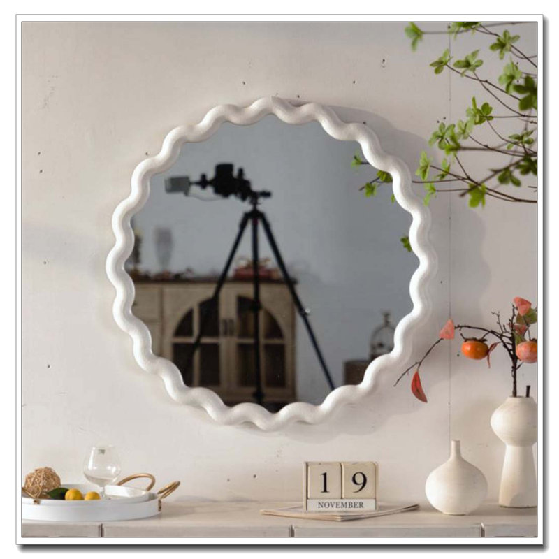 White Scalloped Round Wall Mirror