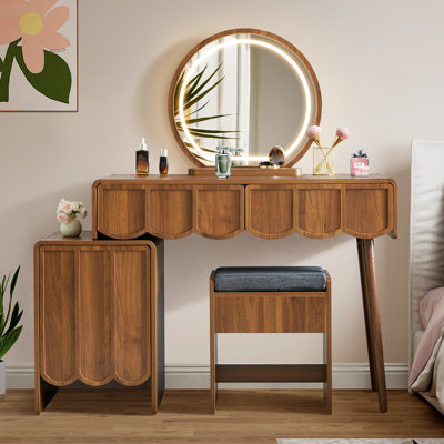 Ensemble de coiffeuse avec tabouret et miroir à DEL