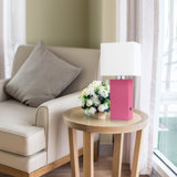 Damond Lalia Home Lexington 21" Leather Base Table Lamp with White Rectangular Linen Shade