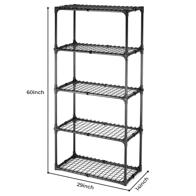 Rangement en métal à 5 tablettes robuste. 1 paquet, noir. Convient à divers espaces comme la maison, le bureau, l'entrepôt, le garage. Stable, espace. 110 lb par tablette, 550 lb au total. Facile à construire. P 28,18 po