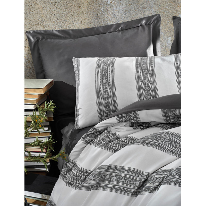 Ensemble de housse de couette 100% coton 6 pièces Cher, Tapis gris clair / gris anthracite