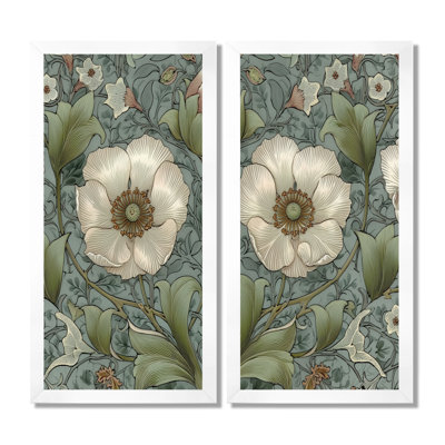 Beautiful Vintage White Daisy Wallpaper - Daisies Canvas Print, White Floral Wall Art 2 Piece
