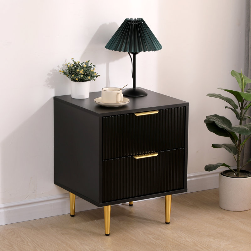 Shippingport Black, 45cm wide 2 - Drawer Fluted Front Chest of Drawers, Black