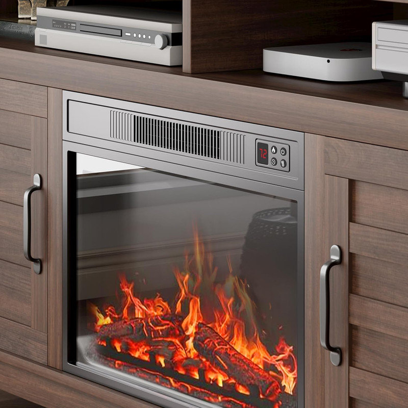 Meuble télé 63 po, centre de divertissement avec foyer électrique et portes d'armoire 63 po, Bois brun