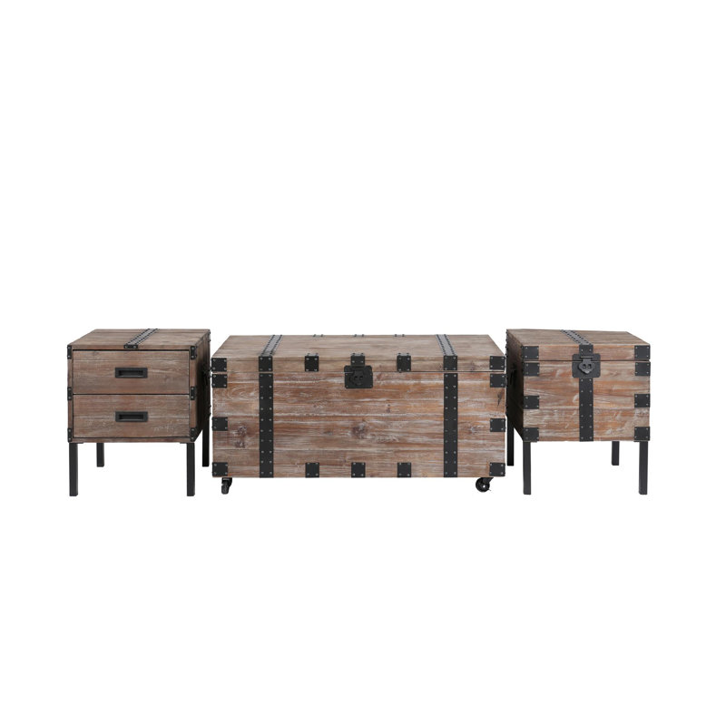 Trunk Table And Side Table S/3 with Large Storage Dress