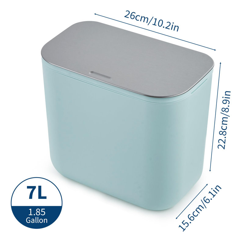 Poubelle de cuisine suspendue de 1,8 gallon, couvercle en acier inoxydable, filtre à odeurs, petit bac à compost pour comptoir / salle de bain
