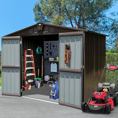 Remise extérieure en métal 8,2 pi x 6,2 pi - Portes de jardin verrouillables pour le patio