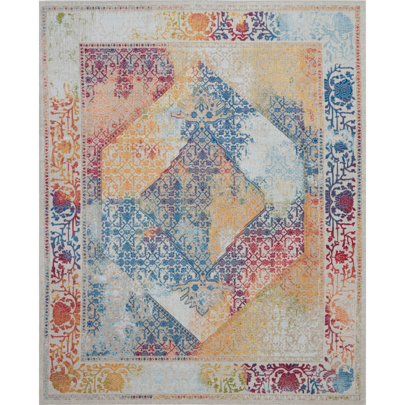 Tapis ivoire traditionnel Raymond Bohemian, Rectangle 8 pi 10 po x 11 pi 10 po