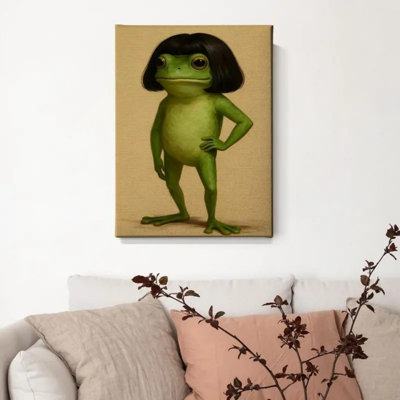 Playful Frog Bob Haircut Canvas Print - Urban Studio