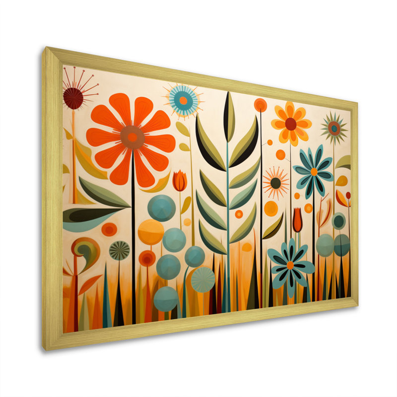 «Red Mid Century Mod Nature - Abstract Midcentury», reproduction d'art sur toile, Cadre photo unique, H 24 po x l 32 po, Doré