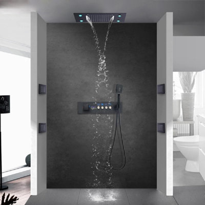 Cagliari Thermostatic LED Matte Black Shower Set with Modern Features