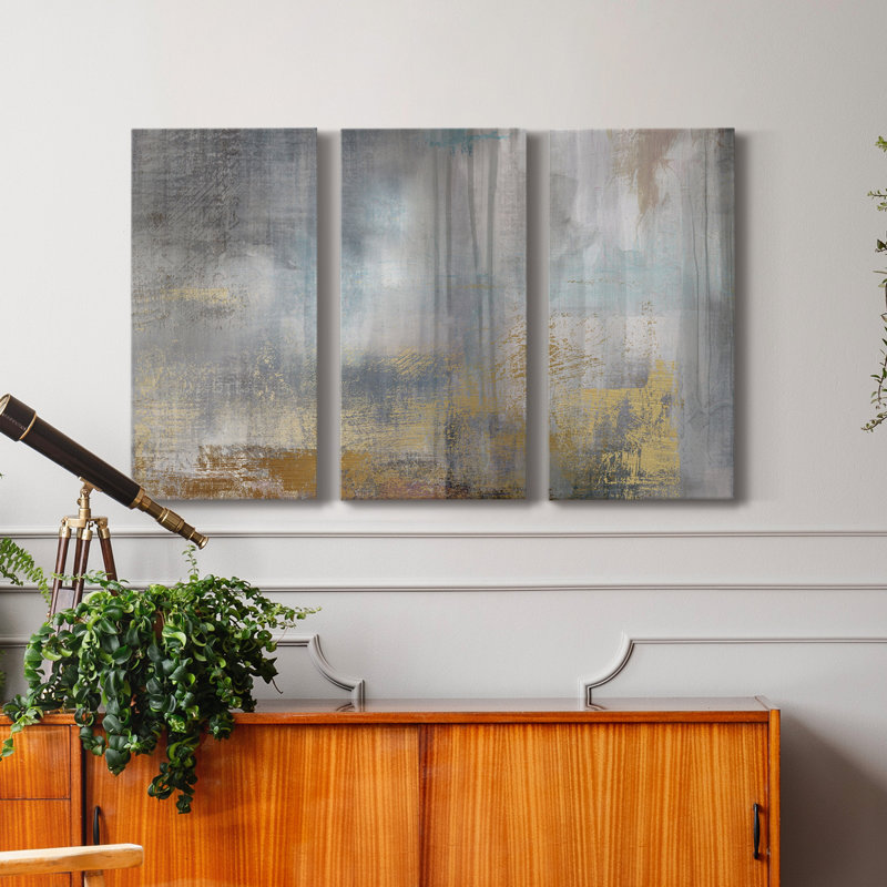 «Misty Sky II Revisit», peinture sur toile tendue 3 pièces, H 12 po x l 24 po x P 1 po