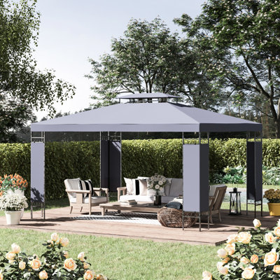 Auvent pour pavillon de jardin 10 po x 13 pi avec double toit, structure en acier, gris