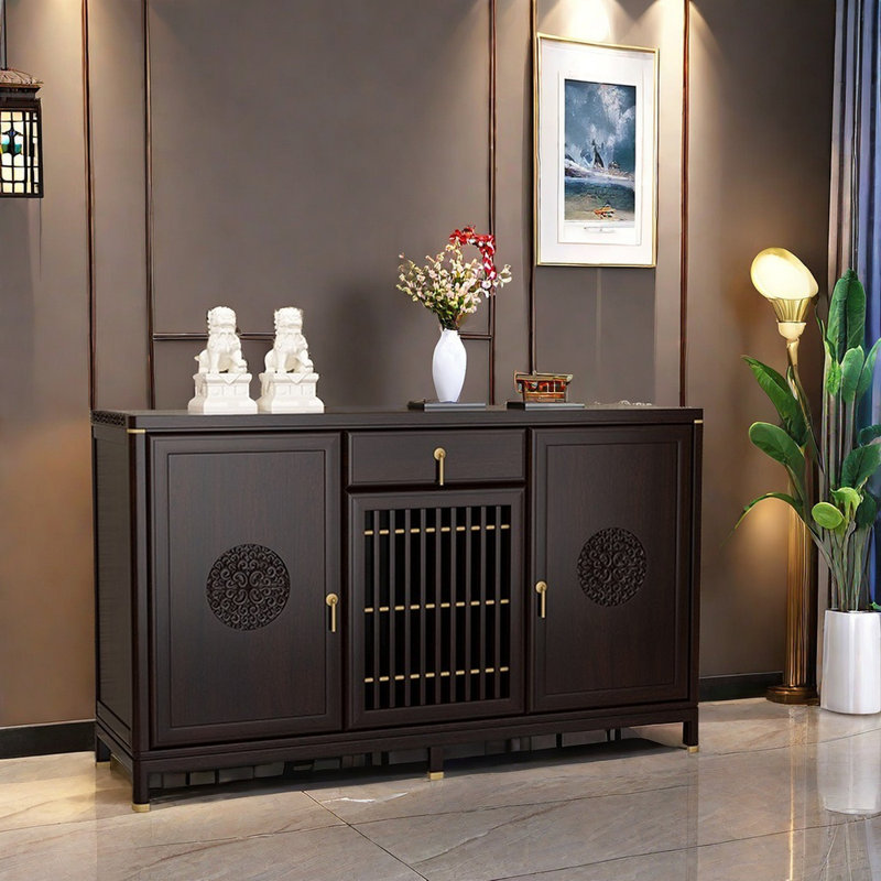 Buffet en bois massif de style chinois, Brun