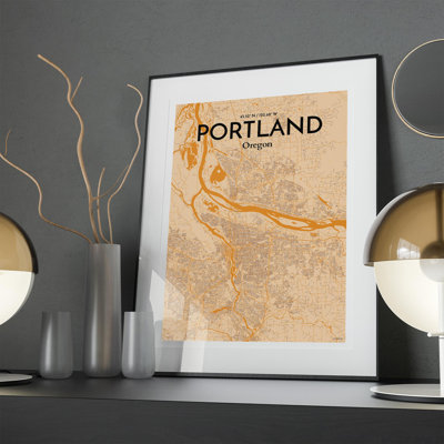 Portland City Map In Vintage - No Frame Print