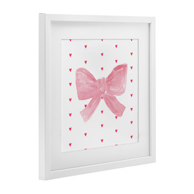 «Pink Bow on Hearts», reproduction sous verre encadrée, design par Lucille Price